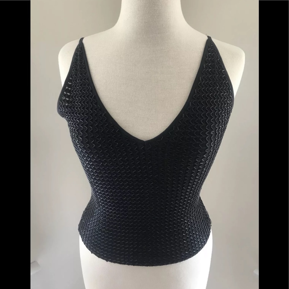 Cache V neck&back sequins Black top